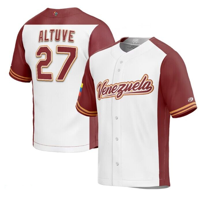 Men's Venezuela Baseball #27 José Altuve 2023 White World Baseball Classic Stitched Jersey
